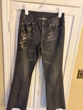 Cache Gray Wide-Leg Jeans with Sequin Accent